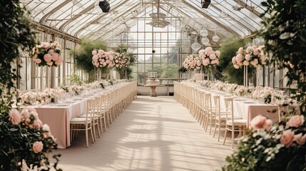 Canvas Print - wedding table setting, wedding hall decorations. Decoration glasshouse