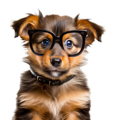 Wall Mural - nerdy puppy dog wearing glasses, funny animal isolated on a transparant background, clipart cutout scrapbook