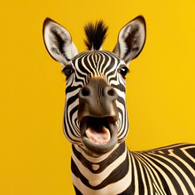 Portrait Of A Zebra With A Surprised Expression And Open Mouth Looking Ahead On Isolated Blue Sky Background Generative Ai
