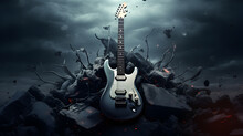Rock Poster, Guitar In The Night. Illustration. Ai Generation.