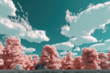 Wall Mural - Illustration of Trees and Clouds in a Scenic Landscape