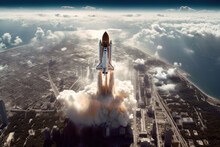 Space Shuttle Launch Taken From Space. Aerial Earth Photography From Outer Space. Generative AI