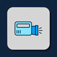 Sticker - Filled outline Flashlight icon isolated on blue background. Vector