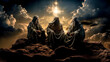 Epiphany Bethlehem Three Wise Men on their Way to Bethlehem Mary and Joseph and Baby Jesus Wallpaper Generative AI Digital Art Illustration