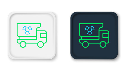 Sticker - Line Truck with radiation materials icon isolated on white background. Colorful outline concept. Vector