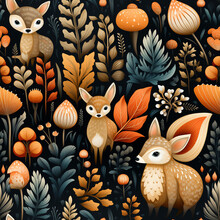 Seamless Pattern Woodland Animals, Forest