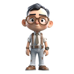 Sticker - 3D Render of a Little Boy with eyeglasses and suspenders