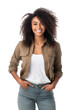 Gorgeous young mixed race woman posing with casual clothes over white transparent background