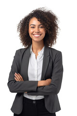 Portrait of young Brazilian business woman posing over white transparent background