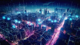 Fototapeta Pokój dzieciecy - Modern smart city network interconnected, AI generated