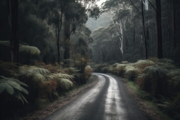 Wall Mural - A path in the forest on a cloudy day