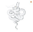 Hand drawn image of dragon in oriental style on white background. Translation of hieroglyph - dragon