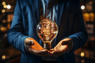 businessman holding light bulb