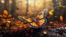 Butterfly On Flower. AI Generated Art Illustration.