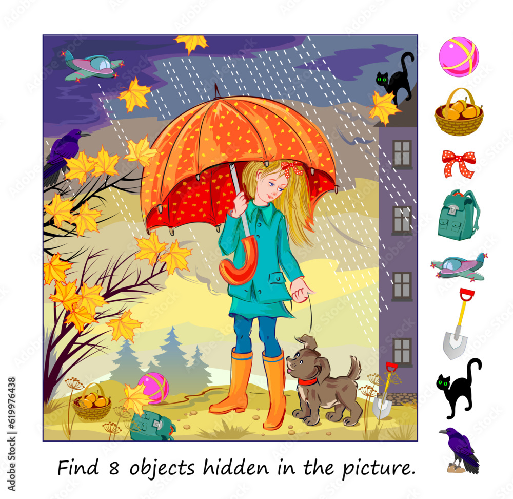 Can you find 8 objects hidden in the picture? Logic puzzle game for ...