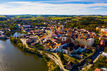 Wall Mural - Aerial view of picturesque Czech town Jindrichuv Hradec