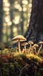 Mushroom in the forest. AI generated art illustration.