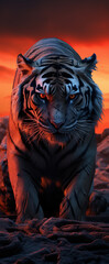 Wall Mural - A beautiful image of a tiger with a red light. Dramatic tone.AI generated image.