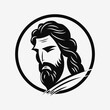 Jesus Christ face. Black and white icon, logo. Vector illustration