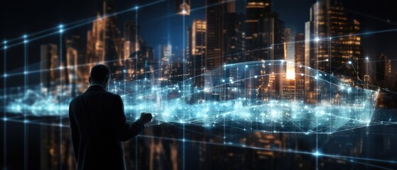 big data, digital technology concept. software engineer touching on virtual internet network connect