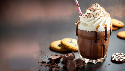 Wall Mural - Chocolate frappe with whipped cream, syrup and cookies.