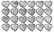 © SunnyColoring - Set of outline doodle hearts with simple patterns, coloring page with symbols for Valentine's Day