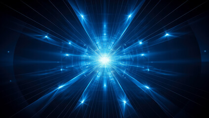Wall Mural - abstract blue star with white light rays on dark blue background.