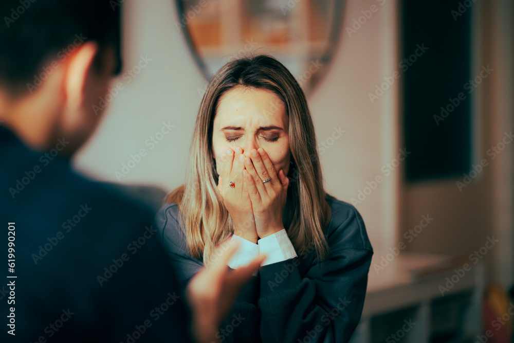 Desperate Girlfriend Fighting with her Partner at Home. Couple arguing ...