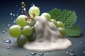 Wall Mural - Milk or yogurt splash with grape isolated on the background