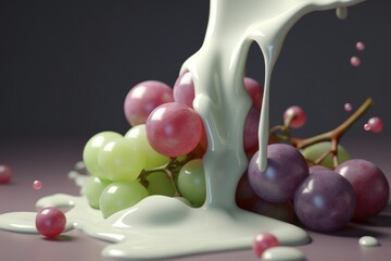 Wall Mural - Milk or yogurt splash with grape isolated on the background