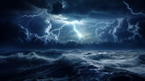 Dramatic portrayal of a turbulent sea with towering waves amidst a raging storm, depicting the raw power and intensity of nature in a visually stunning composition.