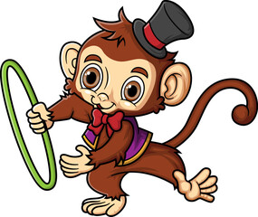 Wall Mural - Cute monkey circus performer in with ring