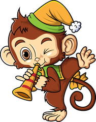 Wall Mural - Cute monkey playing the trumpet