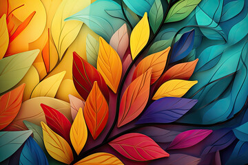 Wall Mural - Abstract plant with leaves in different colors. generative ai