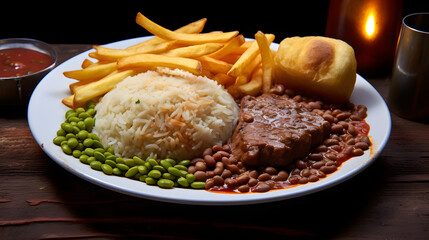 Poster - Rice, beans, french fries and meat