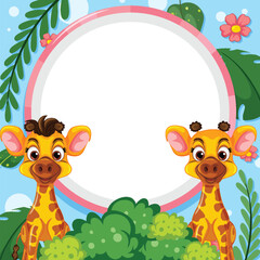 Sticker - Blank Banner Template with Giraffe Vector