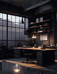 modern study room with black background 