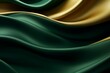 緑と金色のメタリックな布の曲線的な背景。ダークで抽象的。AI生成画像