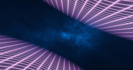 Wall Mural - Abstract purple energy grid swirling tunnel of lines in the top and bottom of the screen magical bright glowing futuristic hi-tech background