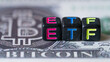 ETF text Put on wooden floor, Concept Entering the Digital Money Fund