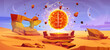 Mars desert planet with portal landscape background in space. Martian ground surface and magic fireball gate. Extraterrestrial fantasy eye entrance to parallel universe world scene for 2d videogame