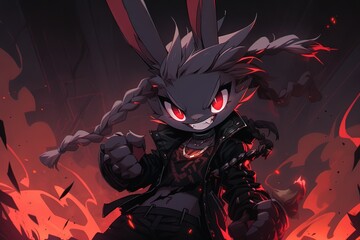 Canvas Print - The Malevolent Bunny cute but evil character illustration generative ai