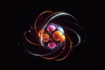 Wall Mural - atomic nucleus electrons neutrons protons. model shows that an atom is mostly empty space, with elec