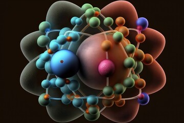 Wall Mural - atomic nucleus electrons neutrons protons. model shows that an atom is mostly empty space, with elec