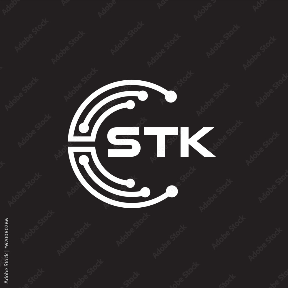STk letter technology logo design on black background. STk creative initials letter IT logo concept. STk setting shape design.
