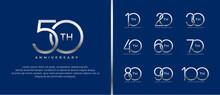 Set Of Anniversary Logo Silver Color On Blue Background For Celebration Moment