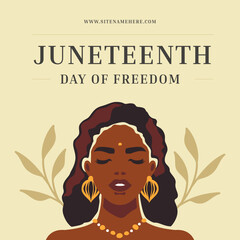 Wall Mural - Romantic Afro boho woman portrait Juneteenth day holiday social media post template vector flat