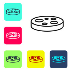 Sticker - Black line Petri dish with bacteria icon isolated on white background. Set icons in color square buttons. Vector