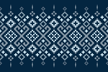 Wall Mural - Indigo navy blue geometric traditional ethnic pattern Ikat seamless pattern border abstract design for fabric print cloth dress carpet curtains and sarong Aztec African Indian Indonesian 