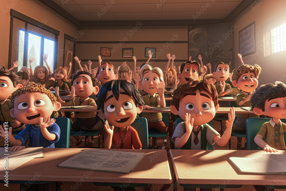 Generative AI illustration of several school children sitting at their ...